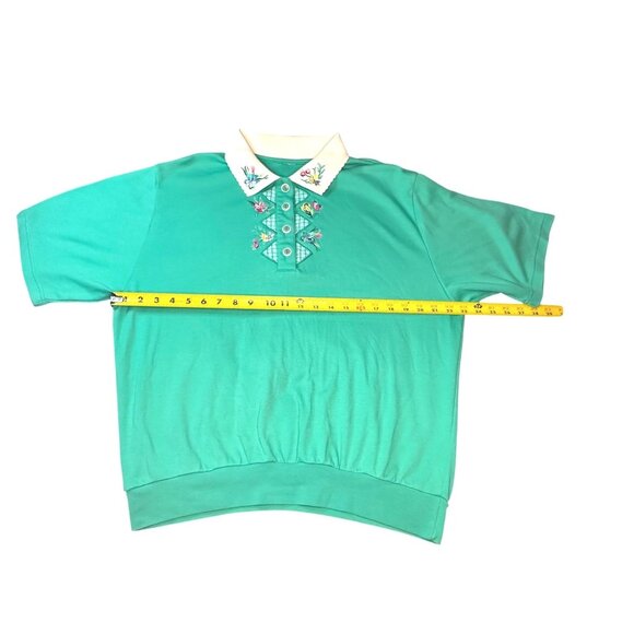 Vintage Womens Embroidered Floral Polo Shirt With White Collar & Button Accent S - Picture 2 of 6